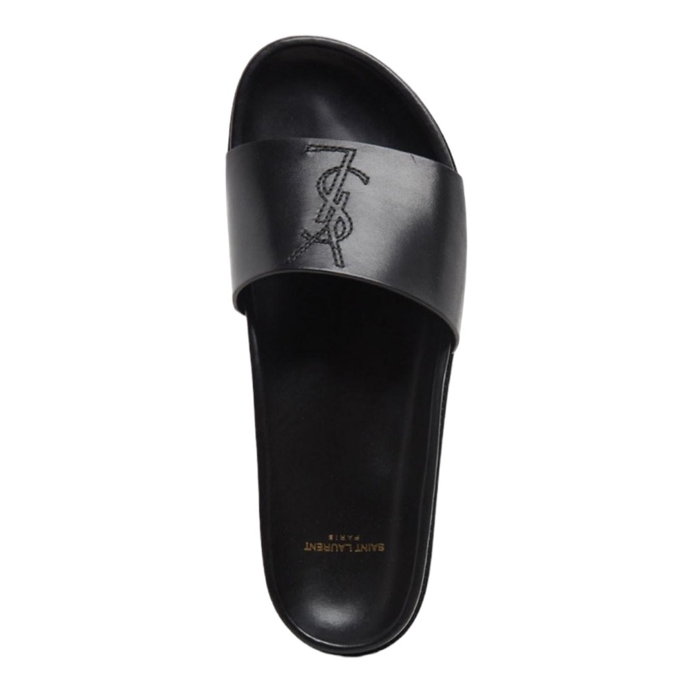 Saint Laurent Size 39 Black Leather Jimmy Slides
